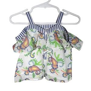 Janie & Jack Toddler Girls Paisley Top 6-12 Months White Blue Off Cold Shoulder